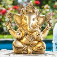 Statue Ganesha sitzend 23 cm Messing Gold/antik