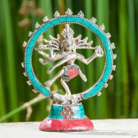 Shiva Nataraj 14 cm Brass, silver splated with stones