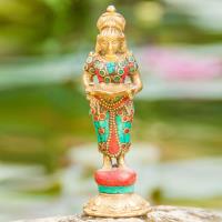 Statue Lakshmi stehend 14 cm Messing mit Steinen