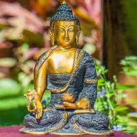 Statue Medizin Buddha 21,5 cm Messing, finish gold/schwarz