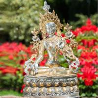 White Tara 36 cm Brass, silver plated