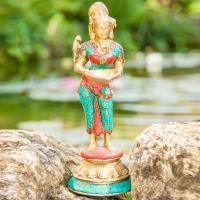 Statue Lakshmi stehend 24 cm Messing mit Steinen